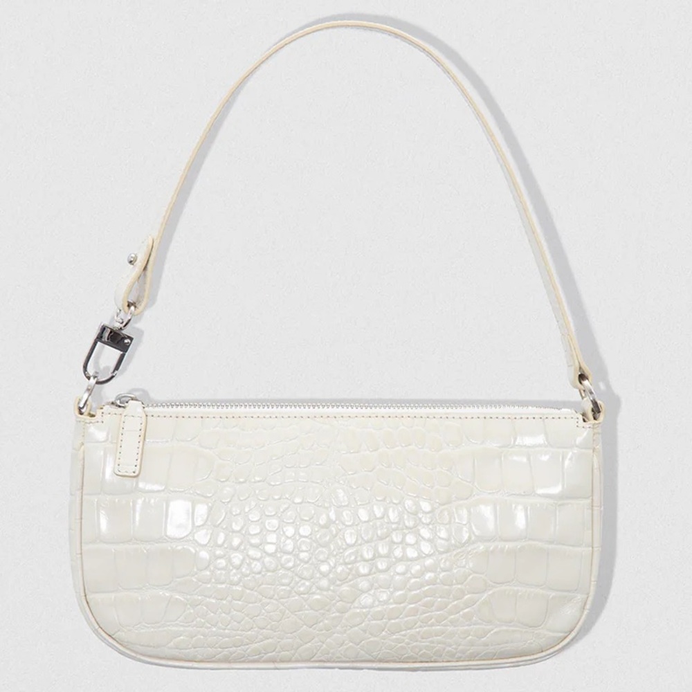 BY FAR Cream Croc-Embossed Shoulder Bag